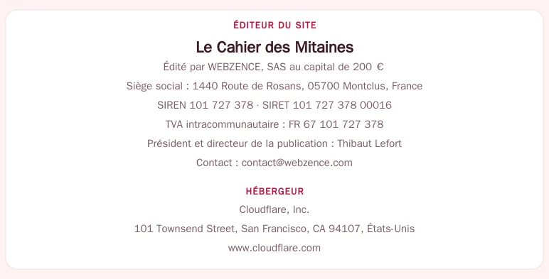 Coordonnées légales de l&rsquo;éditeur et de l&rsquo;hébergeur du site